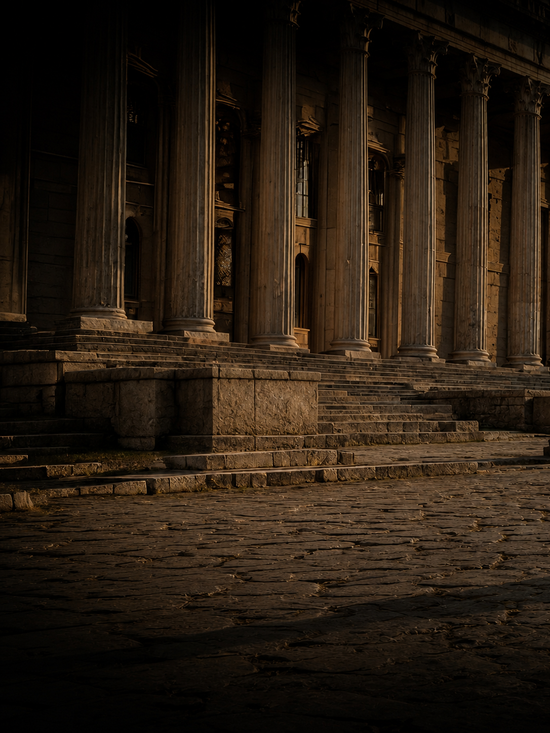 Colunas de um templo romano ao amanhecer